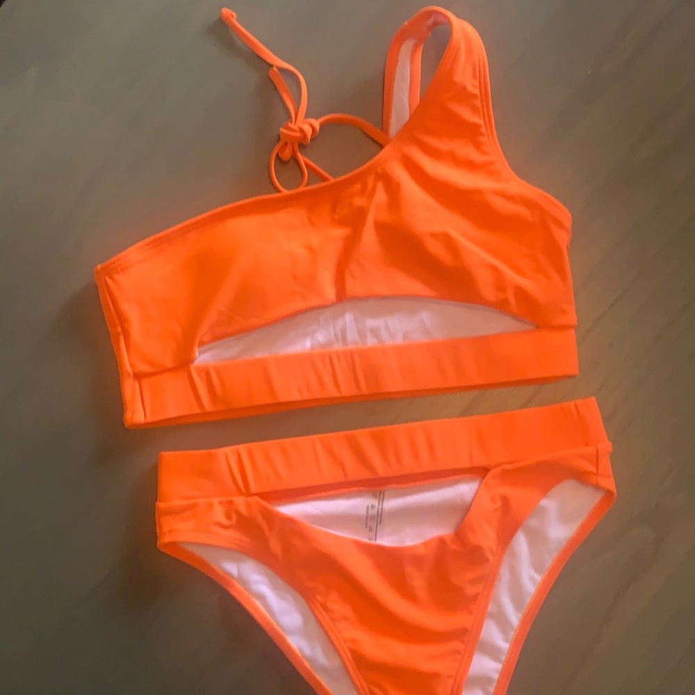 Orange One Shoulder Cut Out Bikini